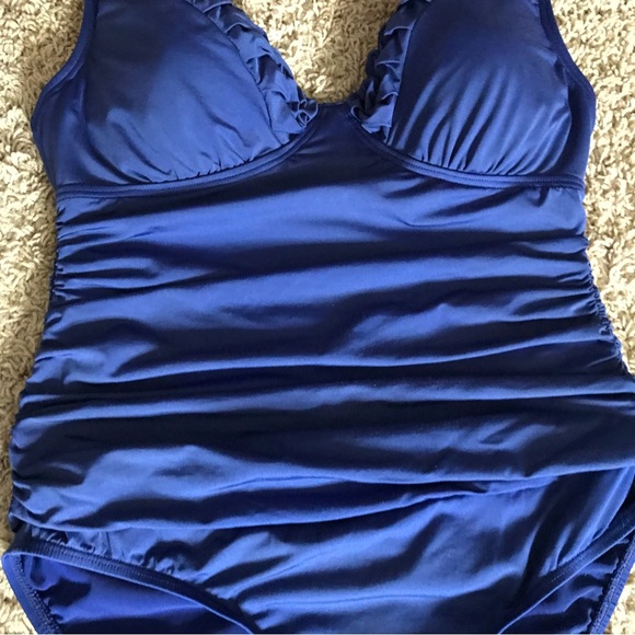 Jantzen Royal Blue 1-pc Bathing Swimsuit Body Slimming tummy control Size 12 - Picture 3 of 16